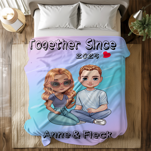 Personalized Cartoon Character Soft Throw Blanket with Name Home Decor Birthday Valentine's Day Gift for Couple