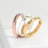 Personalised Birthstone Ring with Engraved Name Birthday Christmas Jewellery Gift for Women