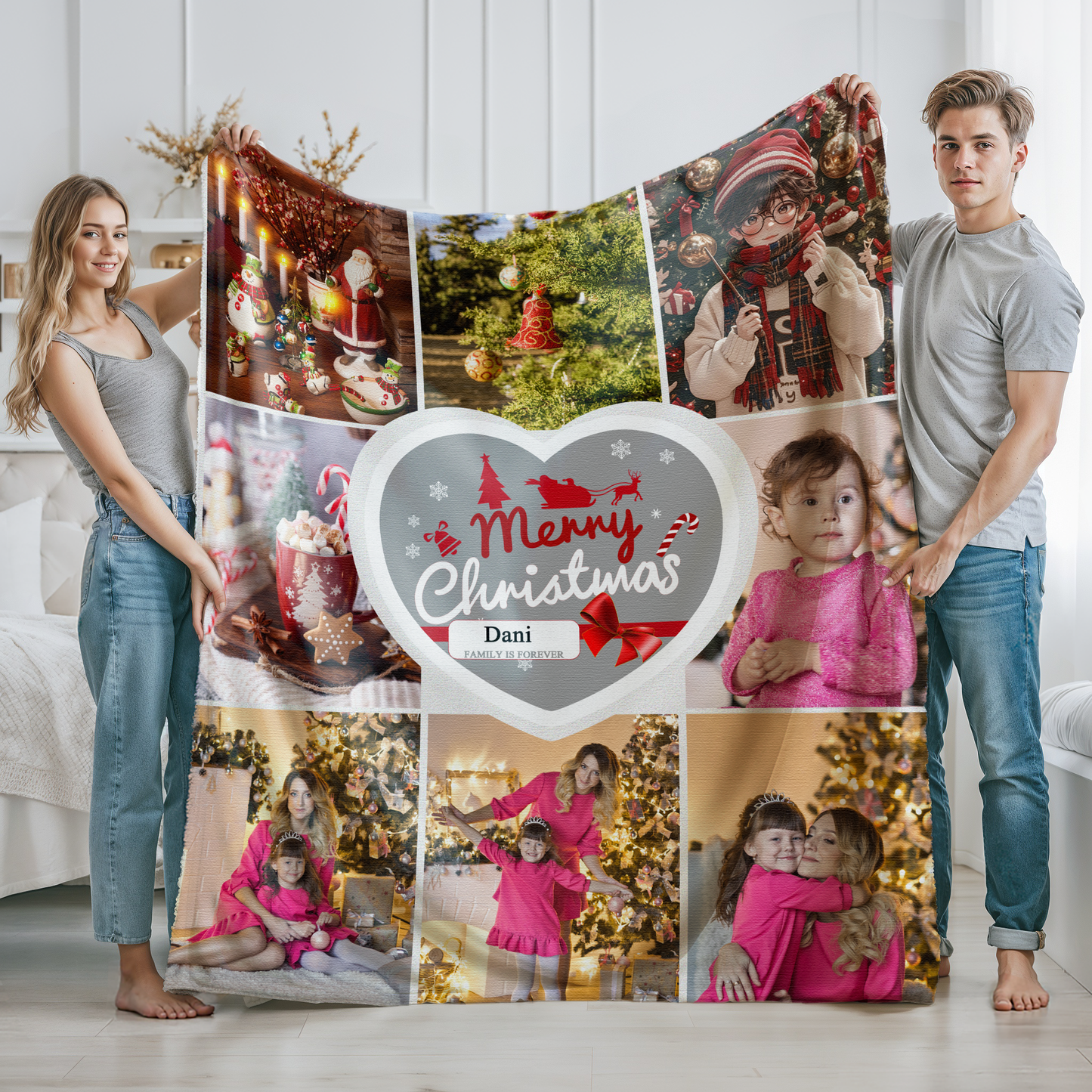 Personalized Photos Heavyweight Soft Fleece Sherpa Blanket Christmas Gift for Family Friend