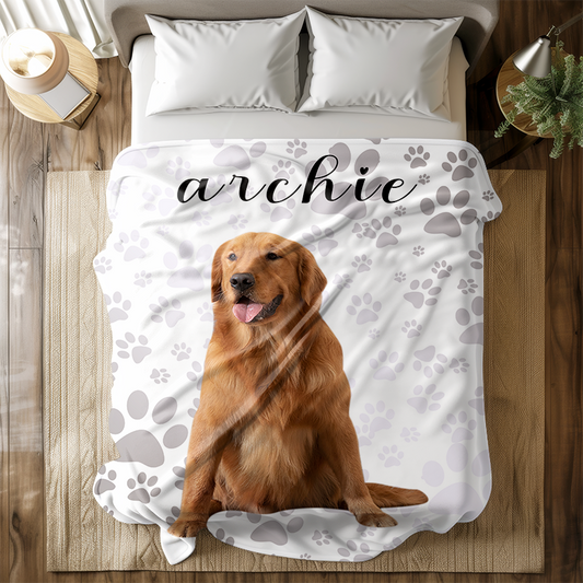 Personalized Cute Pet Photo Blanket with Name