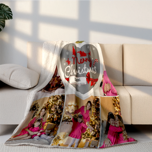 Personalized Photos Heavyweight Soft Fleece Sherpa Blanket Christmas Gift for Family Friend