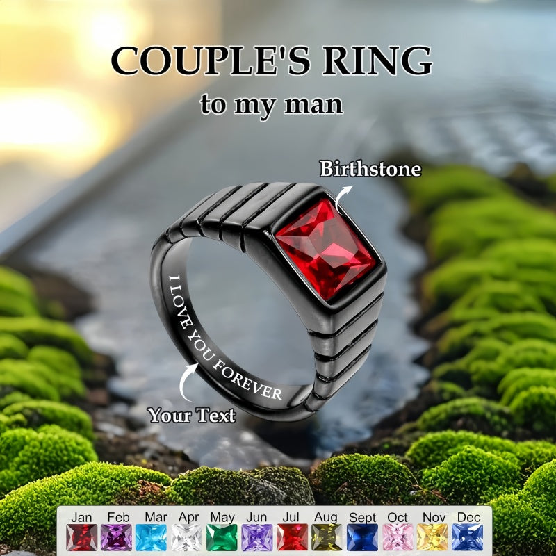 Personalized Birthstone Ring with Engrave Names Couple Ring