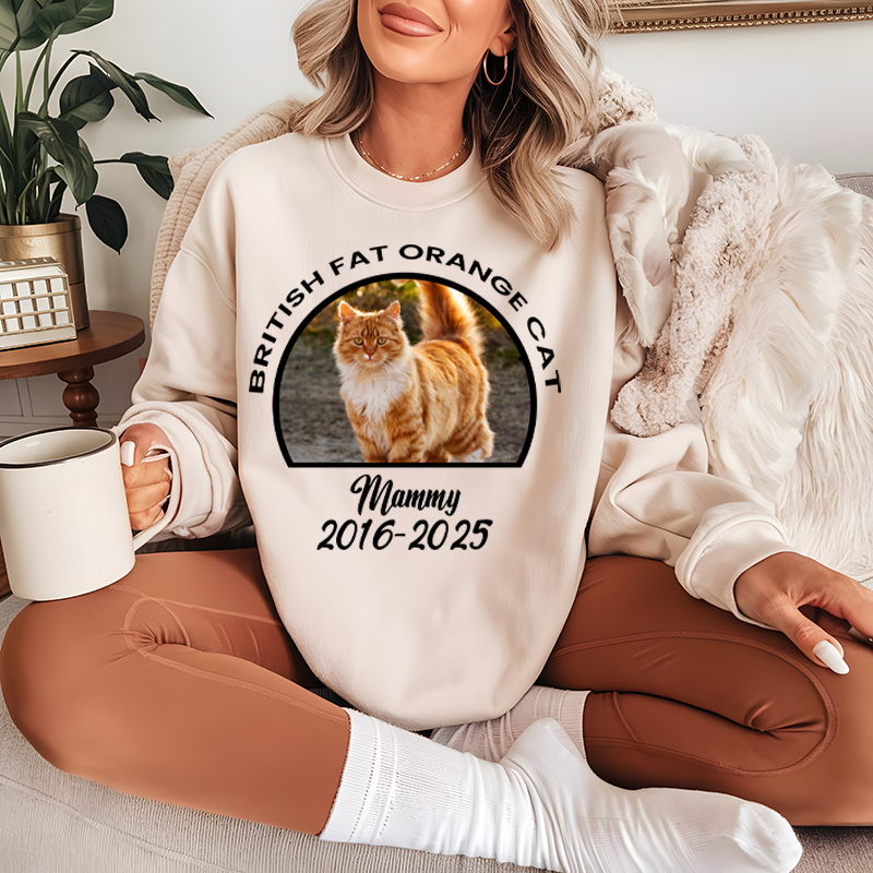 Personalized Vintage Pet Photo With Name Cotton Sweatshirt For Dog Mom Gift Custom Cat