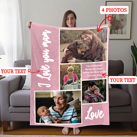Personalized Soft Fleece Sherpa Pet & Family Portrait Handmade Home Decor photo collage Custom Photo Blanket