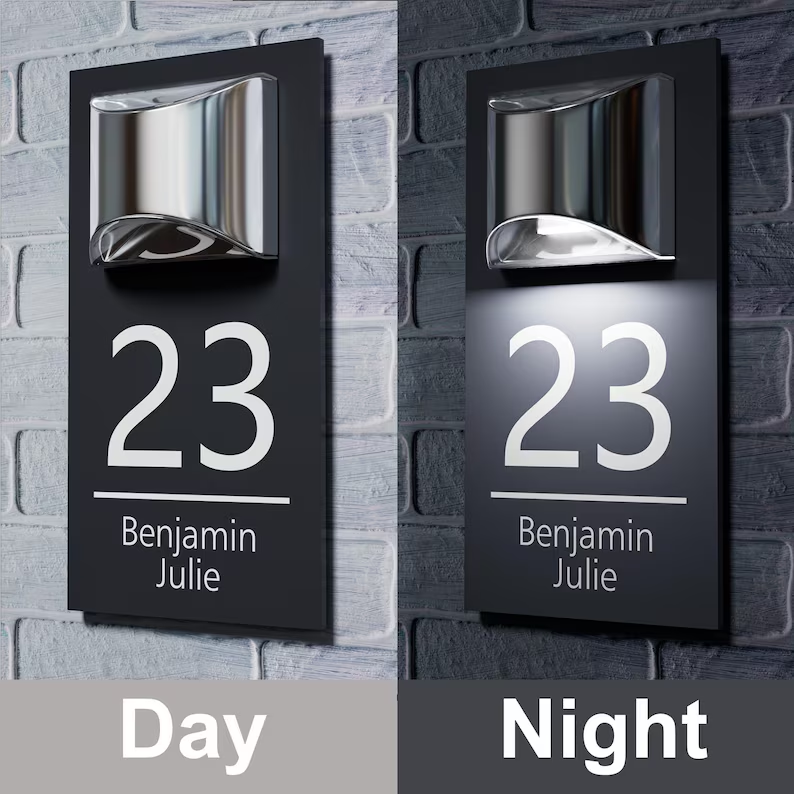 Personalized House Sign Solar Light Door Number Plaque Matt Black