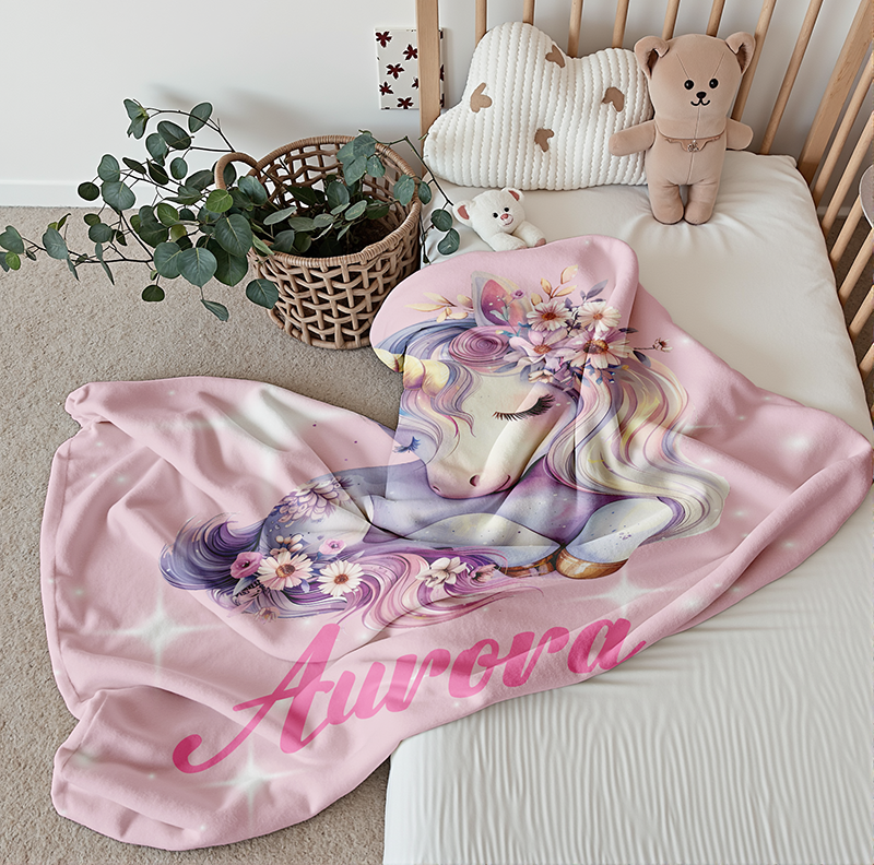 Personalized Fantasy Unicorn Soft Throw Blanket with Name Birthday Gift for Newborns Girls