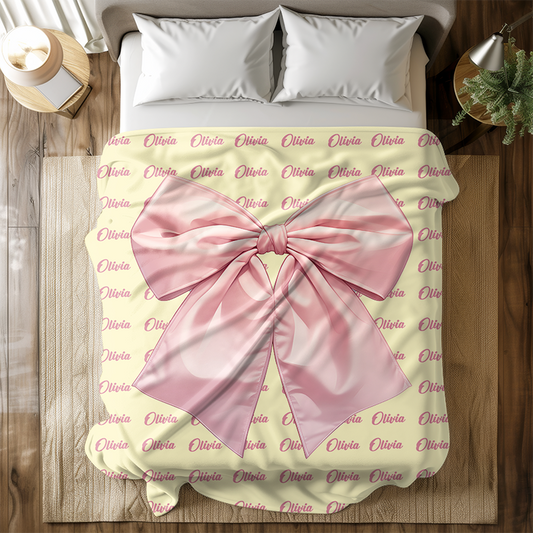 Personalized Bow-Design Fleece Blanket Customizable with Name Home Decor For Valentine’s Gift,Mother’s Day Present,Newbaby,Birthday
