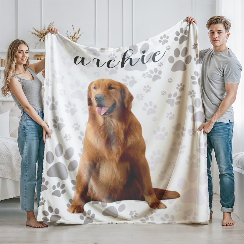 Personalized Cute Pet Photo Blanket with Name