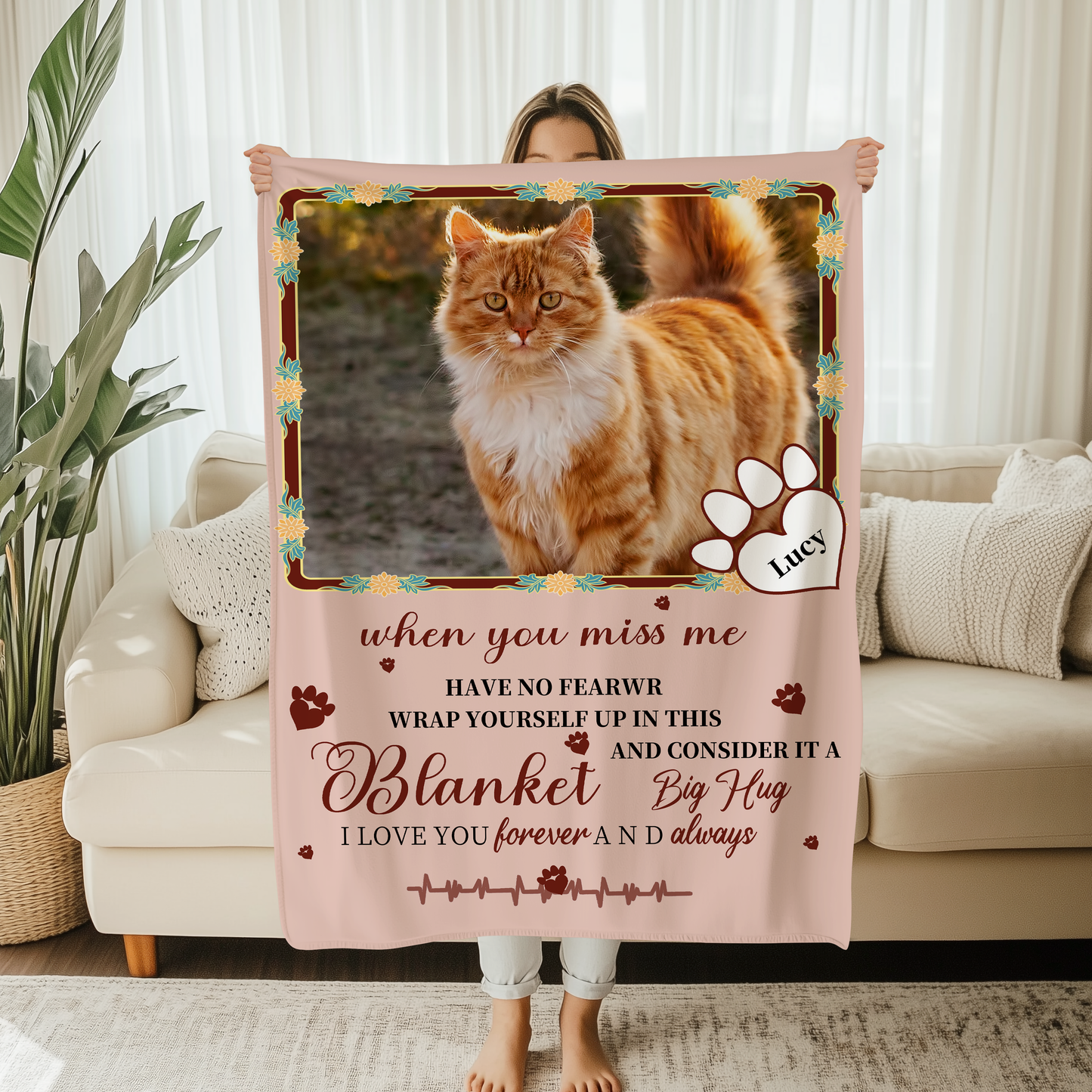 Personalized Cute Pet Photo Fleece Blanket With Name