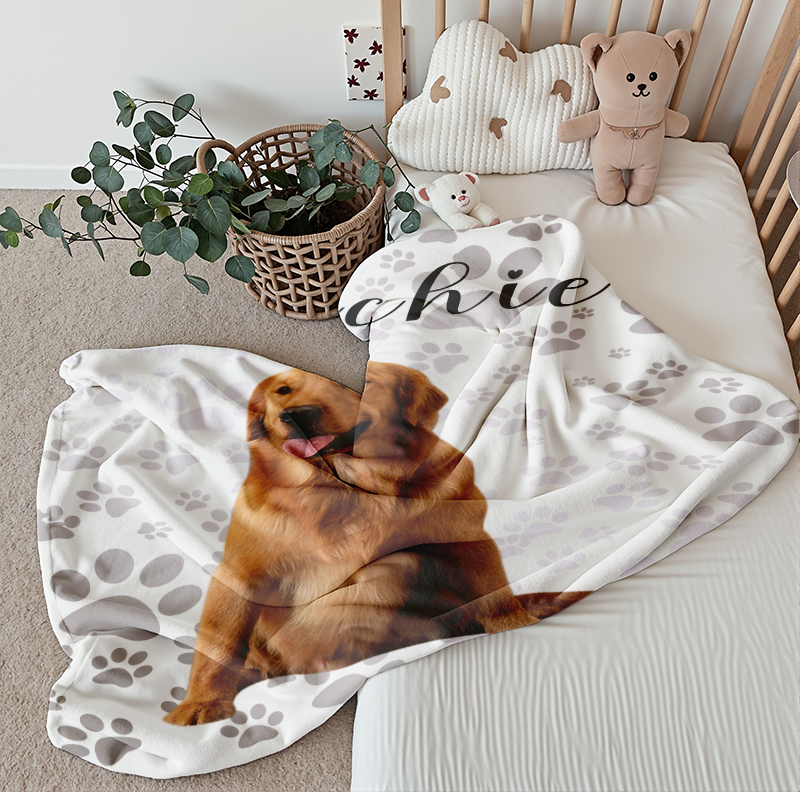 Personalized Cute Pet Photo Blanket with Name