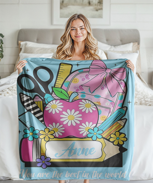 Personalized Name Soft Throw Student Blanket For Back to School