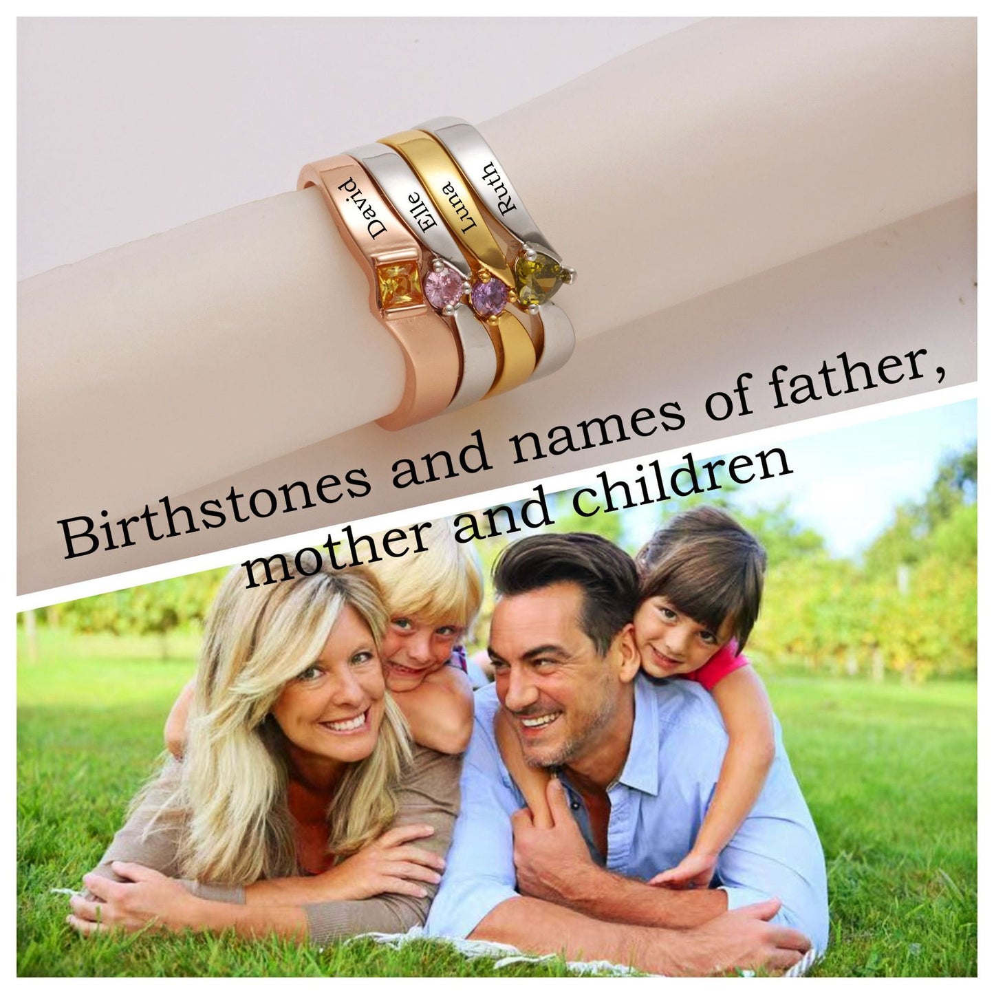 Unique Personalized Jewelry Custom Name Ring with Birthstone