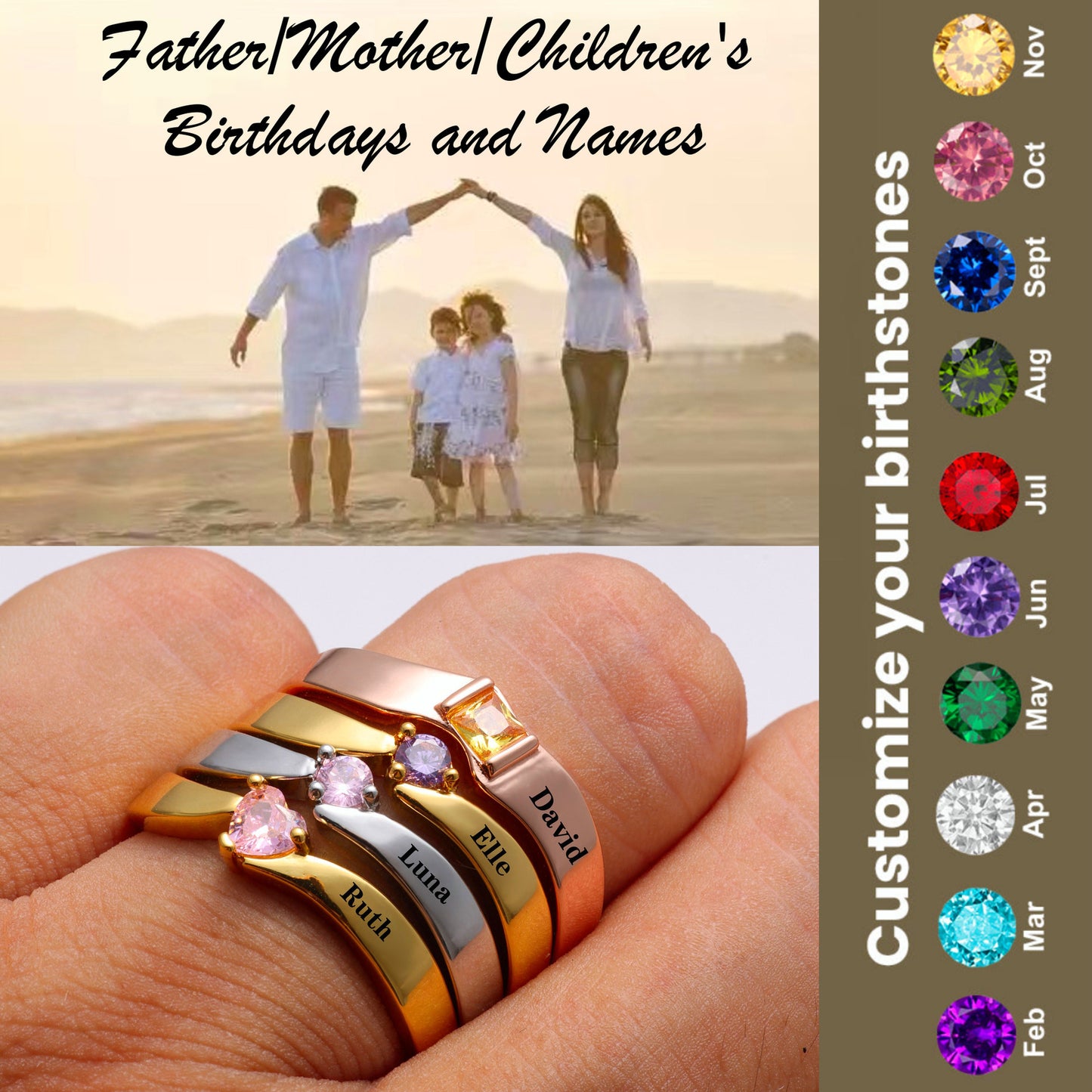 Unique Personalized Jewelry Custom Name Ring with Birthstone