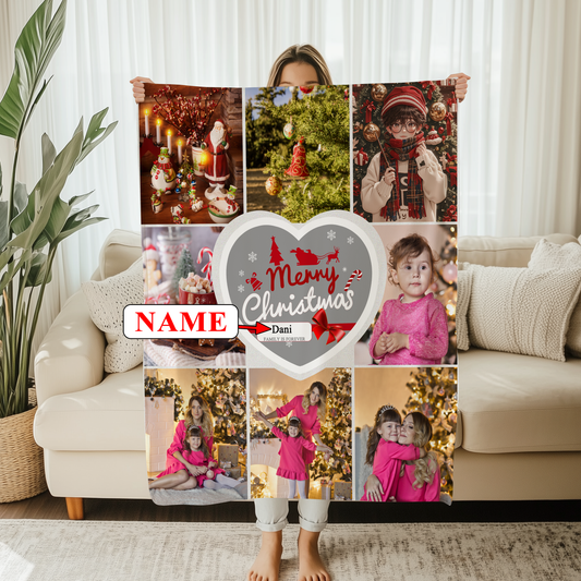 Personalized Photos Heavyweight Soft Fleece Sherpa Blanket Christmas Gift for Family Friend