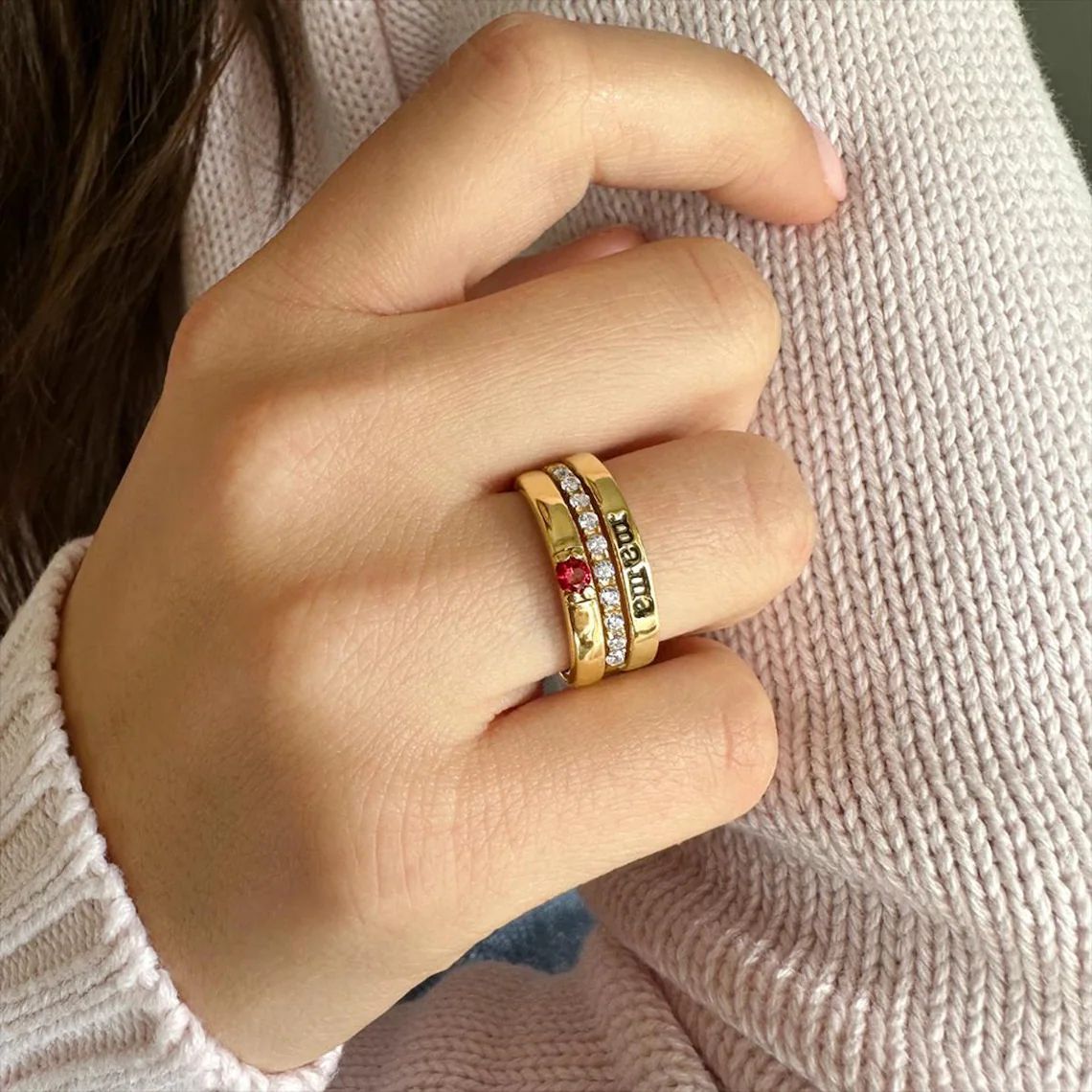 Personalized Custom Name Birthstone Rings For Women, Anniversary Ring Gift for Her