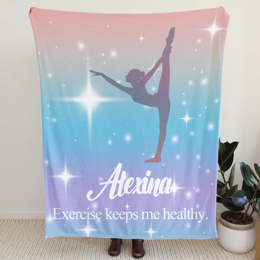 Personalized Dancer Yoga Blanket for Girls Cozy Throw with Custom Name and Beautiful Pattern