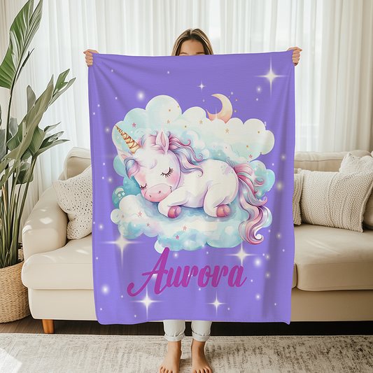 Personalized Fantasy Unicorn Soft Throw Blanket with Name Birthday Gift for Newborns Girls