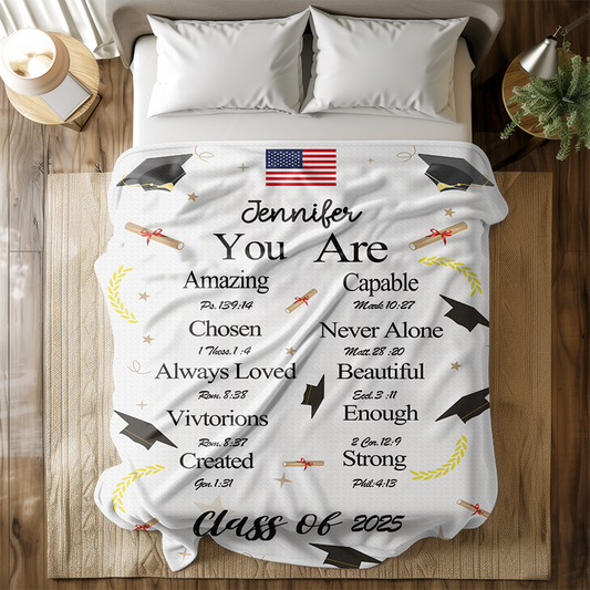 Personalized Graduation Throw Blanket with Name Gift for graduate Masters High school Grad gifts for her