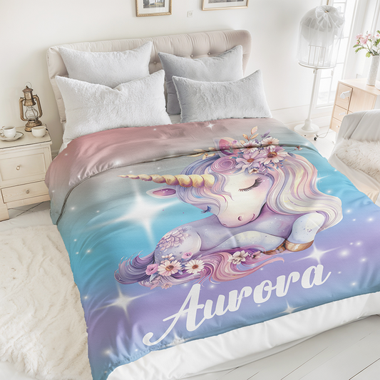 Personalized Fantasy Unicorn Soft Throw Blanket with Name Birthday Gift for Newborns Girls