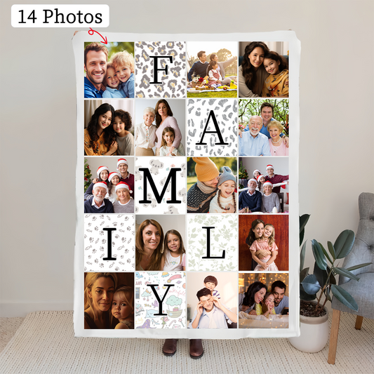 Personalized 14 Family Photo Blankets Home Decor Gift For Mother's,Father's ,Christmas Day