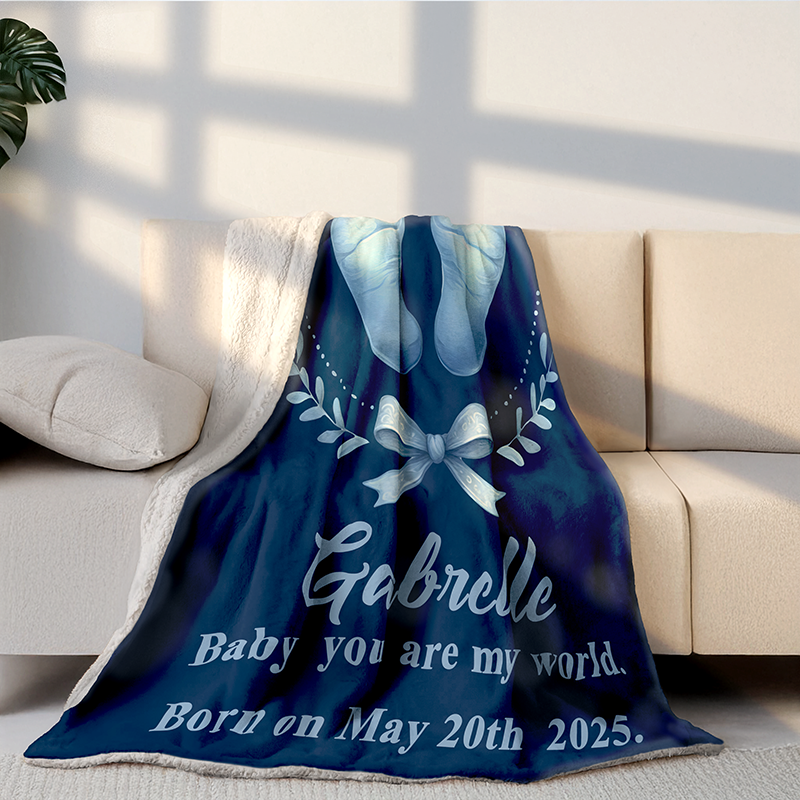 Personalized Cute Floral Footprint Design Soft Throw Cozy Blanket with Name and Text Home Decor Gift for Newborn Babies