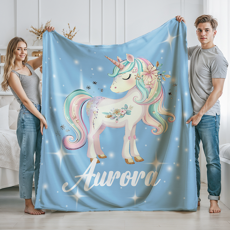Personalized Fantasy Unicorn Soft Throw Blanket with Name Birthday Gift for Newborns Girls