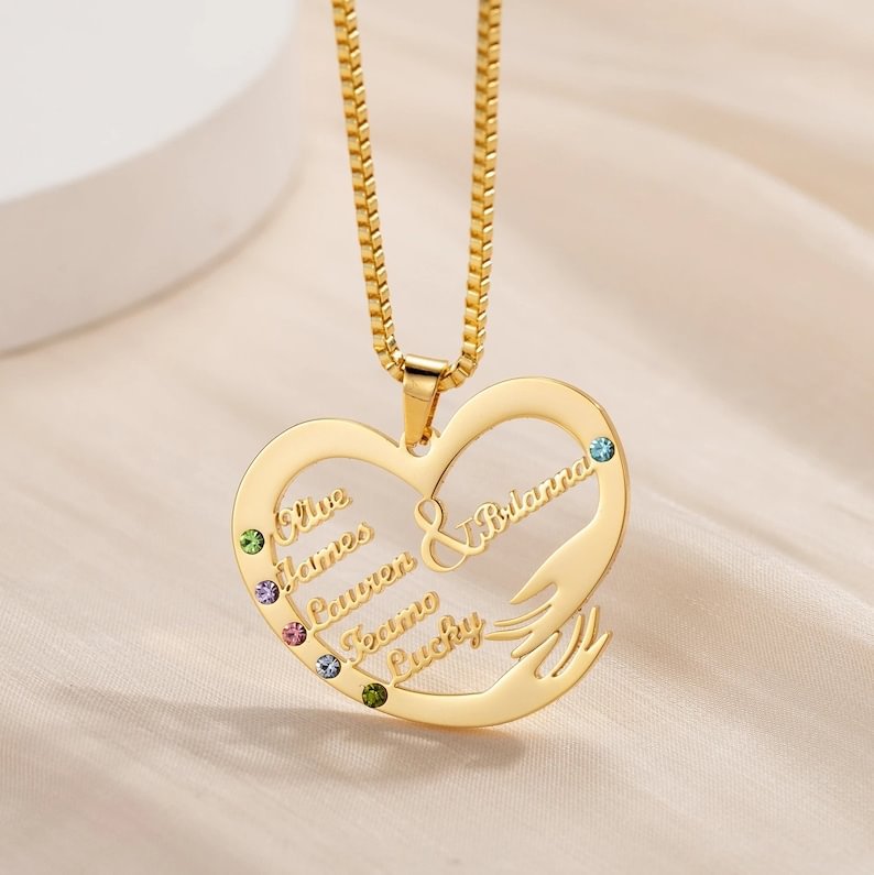Personalized Names Heart Necklace Engraved Names Anniversary Mother's Day Gift for Her