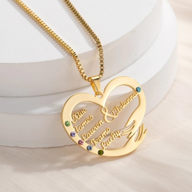 Personalized Names Heart Necklace Engraved Names Anniversary Mother's Day Gift for Her