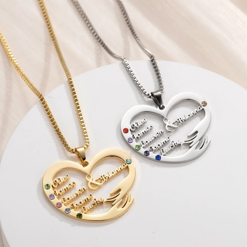 Personalized Names Heart Necklace Engraved Names Anniversary Mother's Day Gift for Her