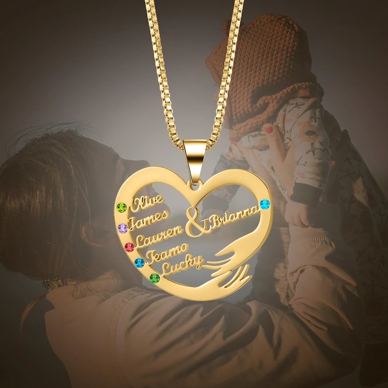 Personalized Names Heart Necklace Engraved Names Anniversary Mother's Day Gift for Her