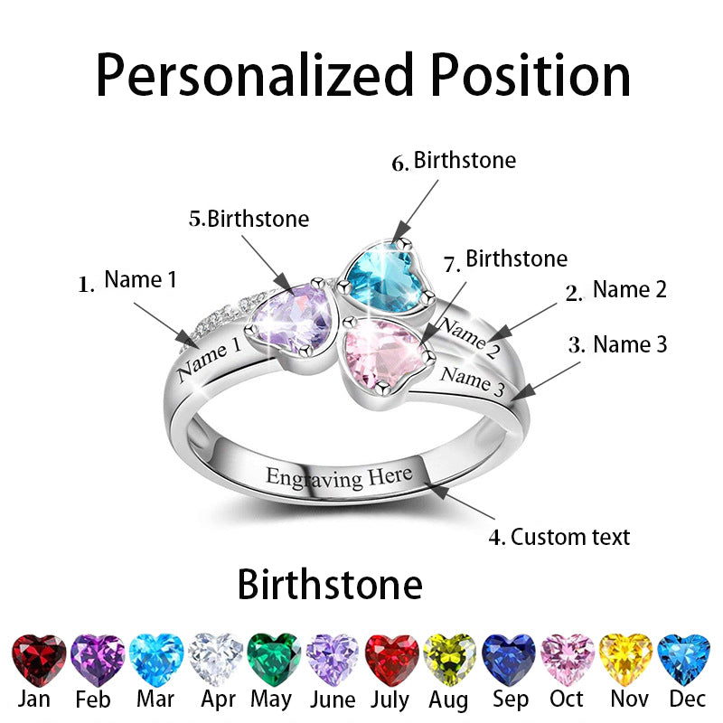 Personalized Family Name Rings with 3 Birthstones For Mother's Day Gift