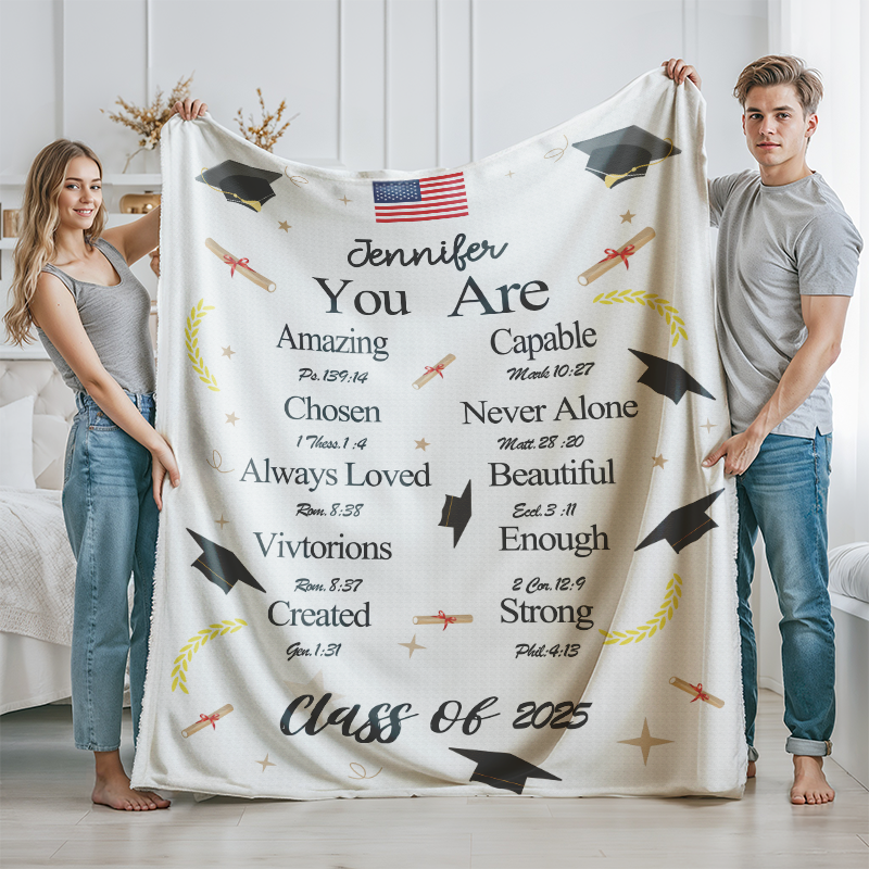 Personalized Graduation Throw Blanket with Name Gift for graduate Masters High school Grad gifts for her