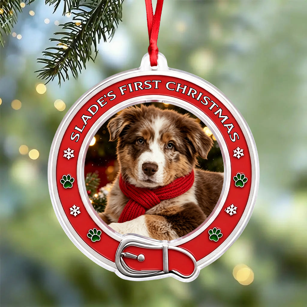 Custom Dog Photo First Christmas Acrylic Ornament For Pets Lover