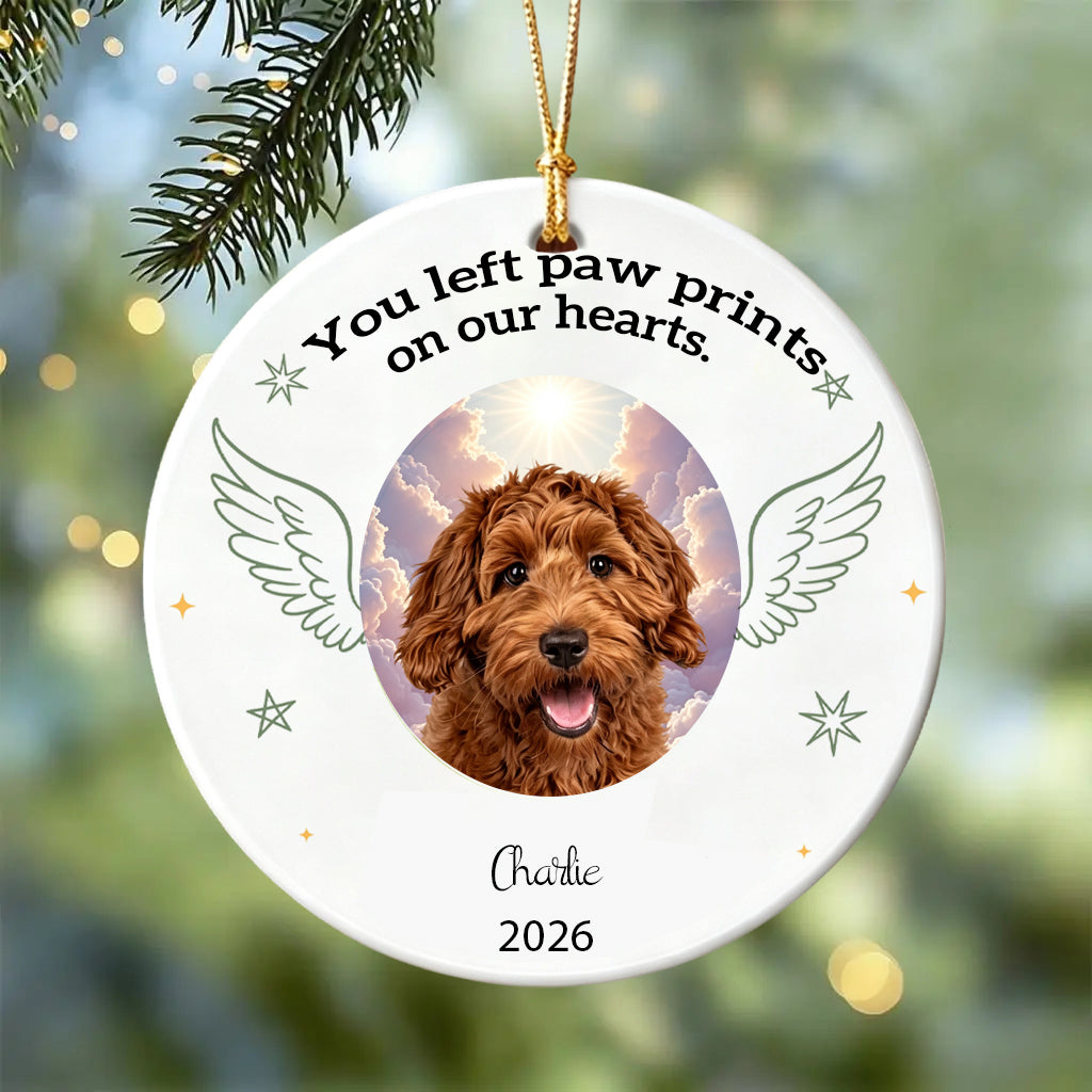 You Left Paw Prints On Our Hearts Dog Ornament For Memorieal