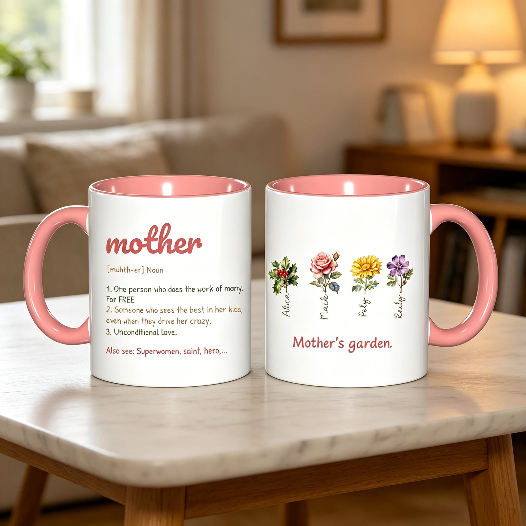 Personalized Mother's Garden Mug, Custom Birth Flower Mug with Names NKB228
