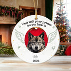 You Left Paw Prints On Our Hearts Dog Ornament For Memorieal