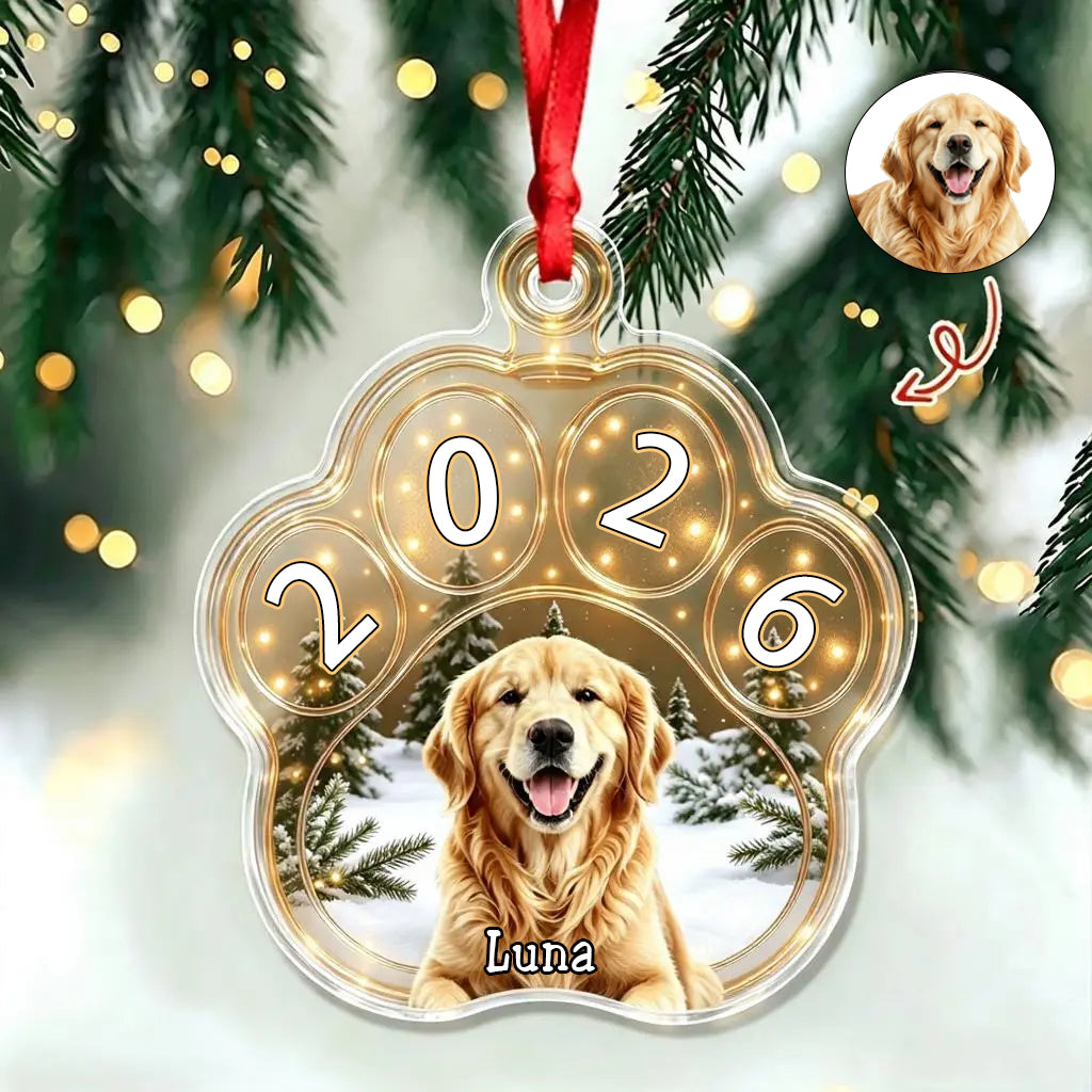Custom Pet Photo Christmas Ornament,Personalized Dog Paw Acrylic Ornament For Christmas