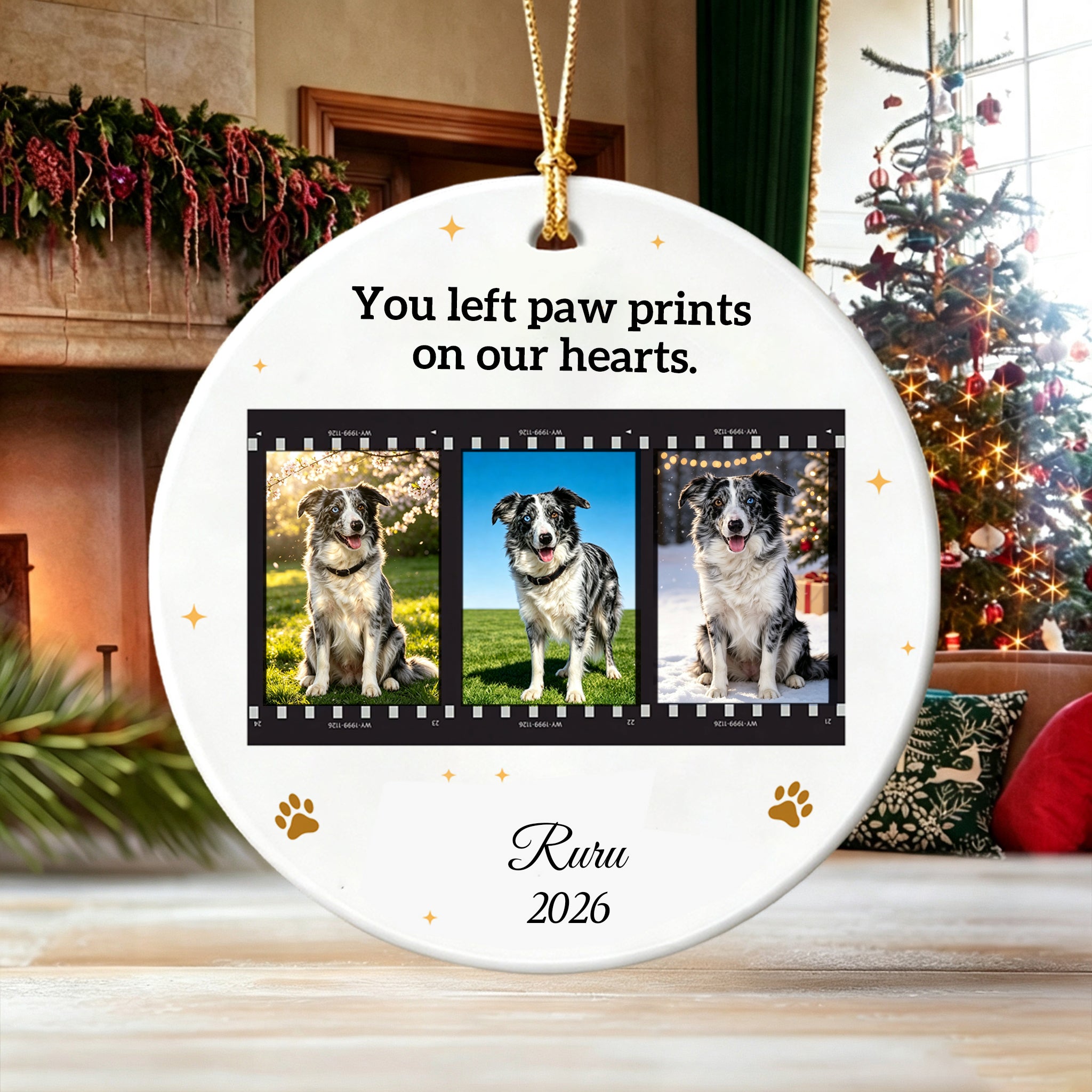 You Left Paw Prints On My Heart-Personalized Ceramic Christmas Ornament for Dog Lovers
