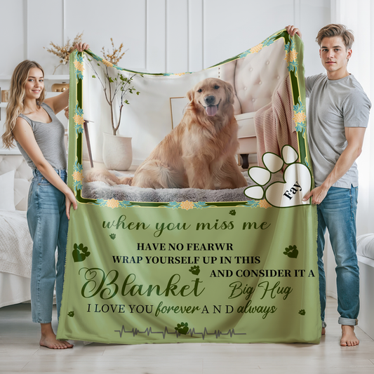 Personalized Cute Pet Photo Fleece Blanket With Name