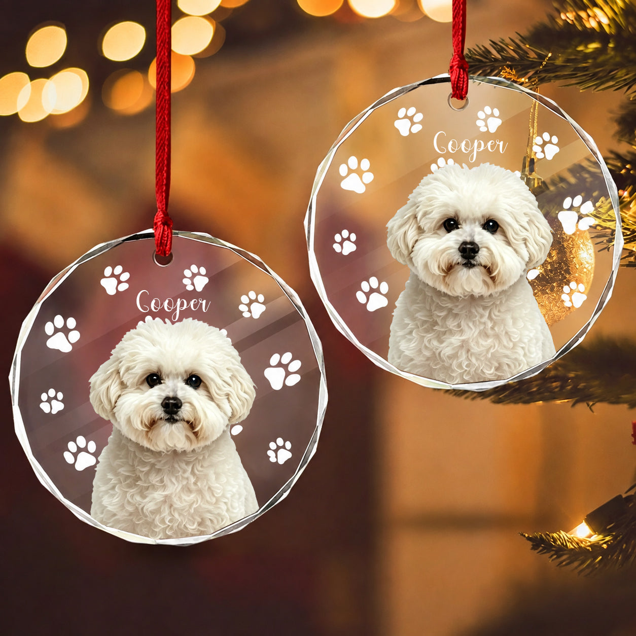 Personalized Dog Christmas Glass Ornament For Christmas Gifts