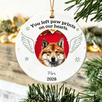 You Left Paw Prints On Our Hearts Dog Ornament For Memorieal