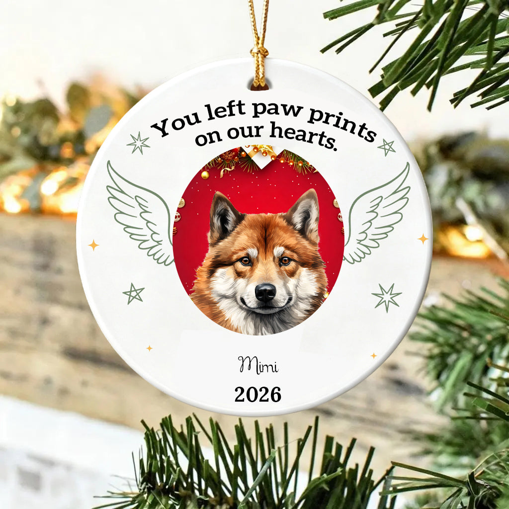 You Left Paw Prints On Our Hearts Dog Ornament For Memorieal
