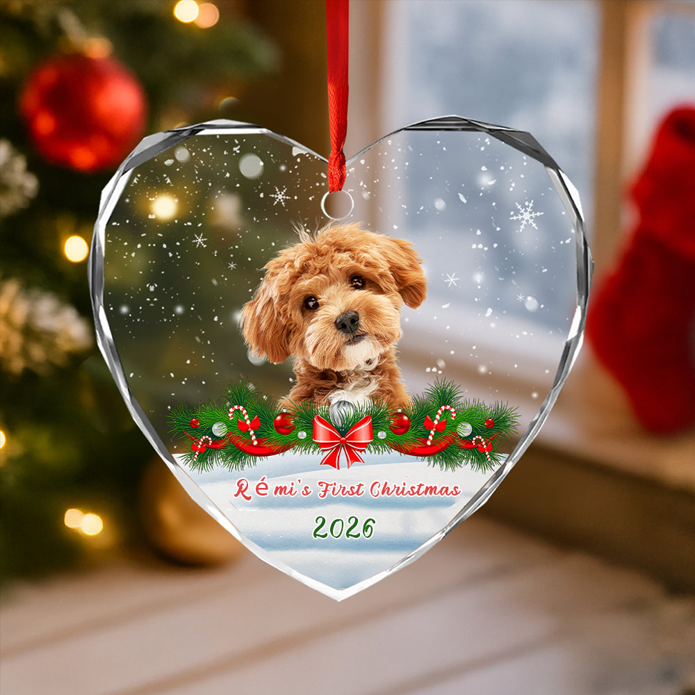 Personalized Pet First Christmas Ornament-Custom Dog Cat Photo Heart Ornament For Dog Mom,Dog Dad,Pet Lovers