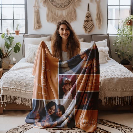 Personalized  Soft Fleece Sherpa Pet & Family Portrait Handmade Home Decor photo collage Custom Photo Blanket