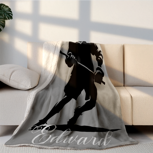 Personalized Silhouette Lacrosse Cozy Soft Fleece Sherpa Blanket With Name Home Decor For End of Season gift