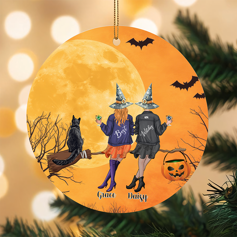 Custom Personalized Witch With Ornament-Gift Idea For Halloween Day-Sisters,Besties