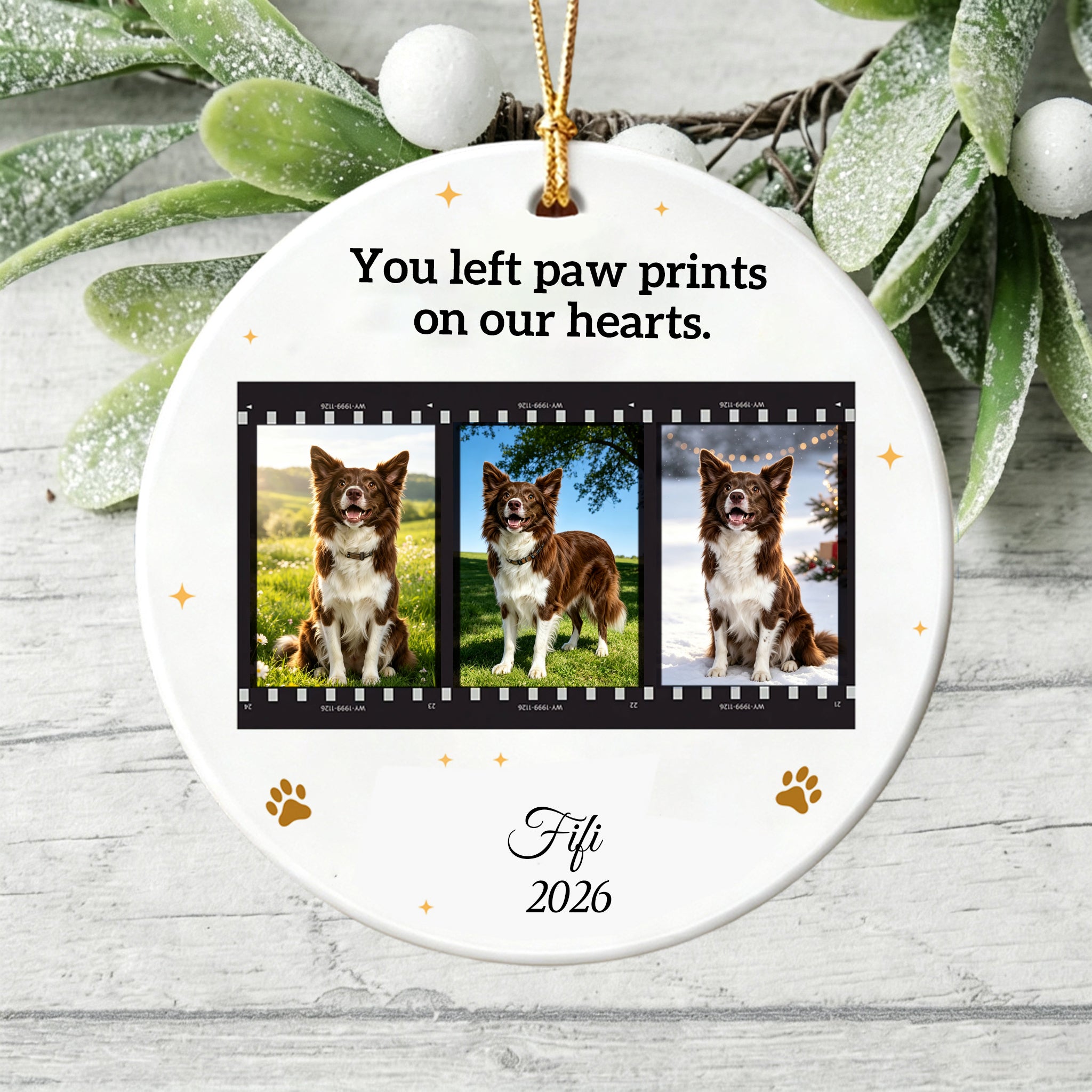 You Left Paw Prints On My Heart-Personalized Ceramic Christmas Ornament for Dog Lovers
