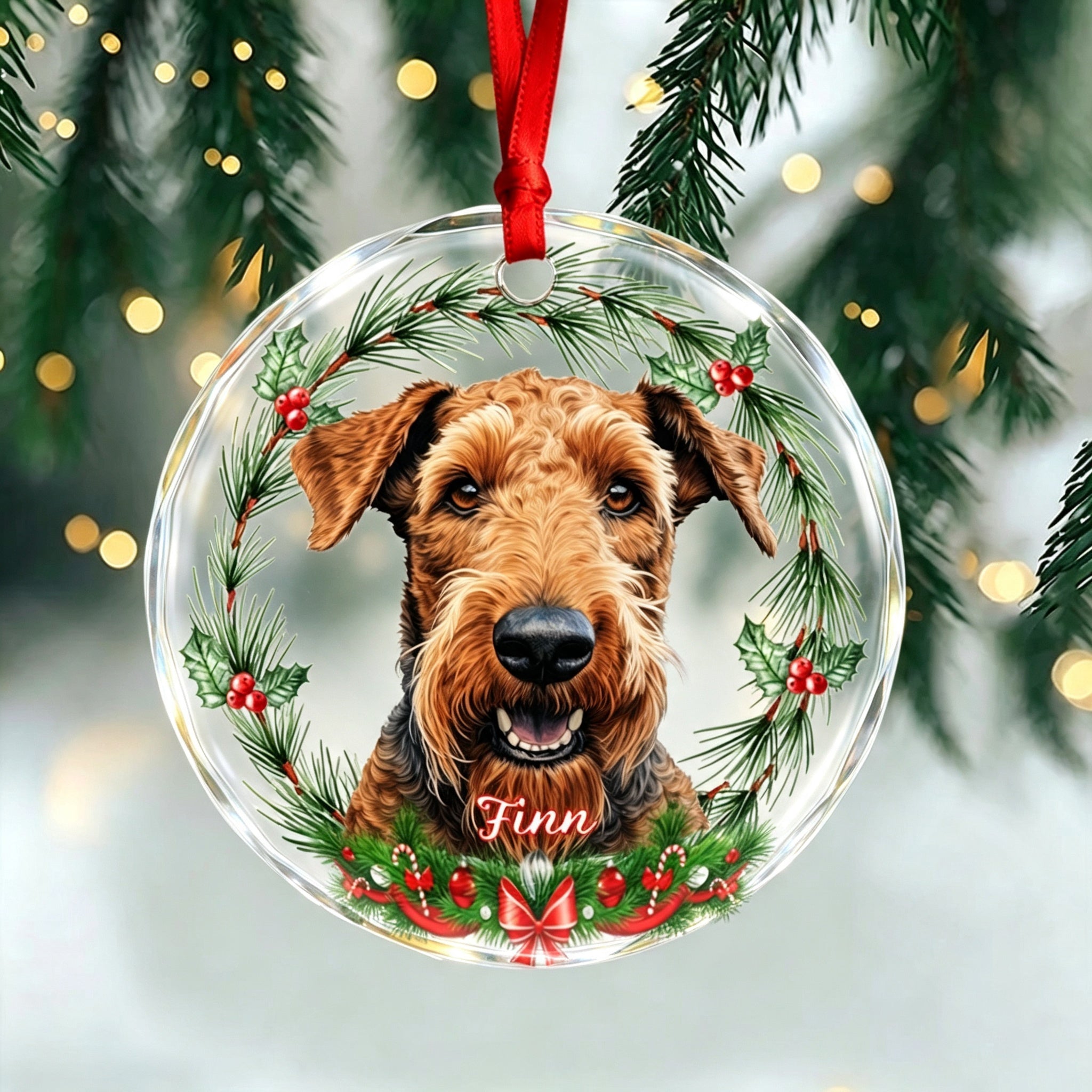 Custom Photo Dog Cat Glass Ornament Christmas Gift For Pet Lovers