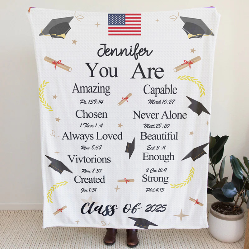 Personalized Graduation Throw Blanket with Name Gift for graduate Masters High school Grad gifts for her