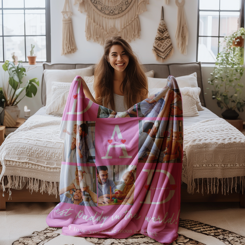 Personalized Photo Best Daddy In The World Throw Sherpa Fleece Blanket Home Decor For Father's Day,Birthday Gifts